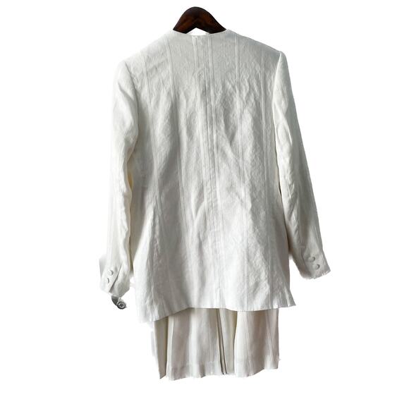 Vintage winter white striped blazer jacket pencil skirt suit set size M 8 10 - Picture 4 of 8